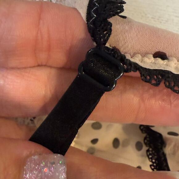 VTG Victoria’s Secret Large pink black polka dot lace slip night gown whimsygoth - Picture 8 of 10